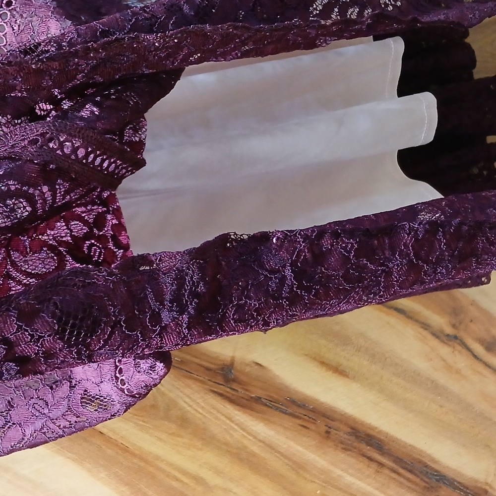 Taylor V-neck Burgundy Lace Hi-low Hem Flutter Sleeve Dress Size 14 - Picture 7 of 13